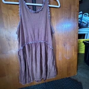 POL Brown Tank Top with Lace Trim